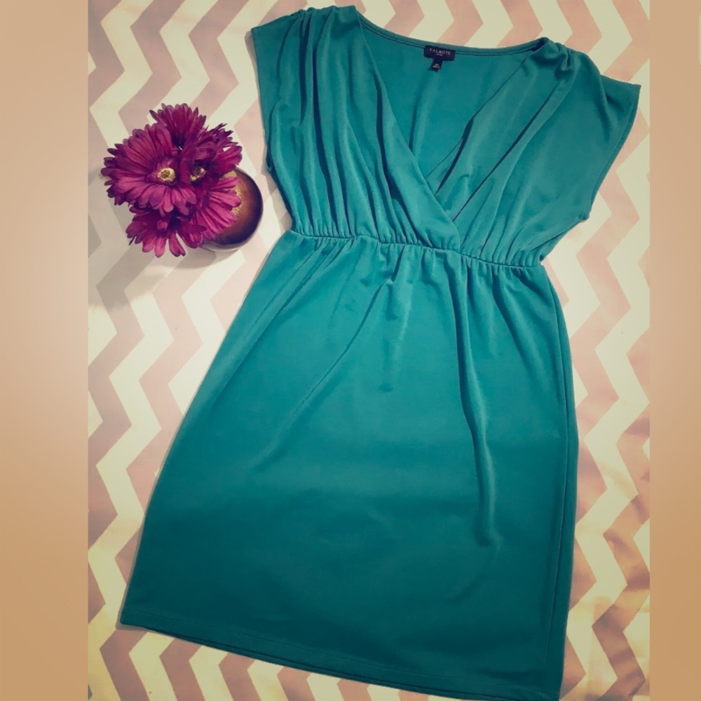 🌺 TALBOTS 🌺Cute Aqua Summer Sheer Stretchy Dress